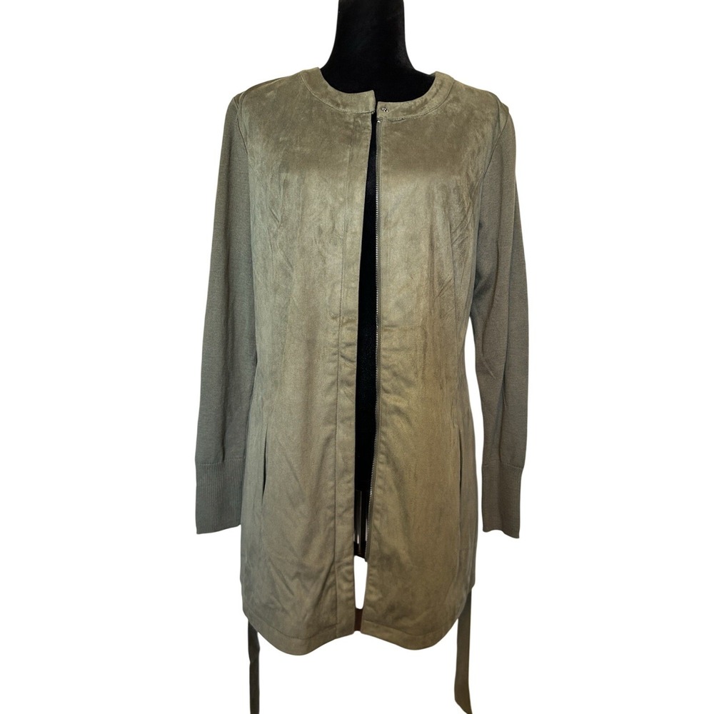 NWOT H By Halston Olive Green Soft Brushed Polyester Lined Sweater Coat Size 12